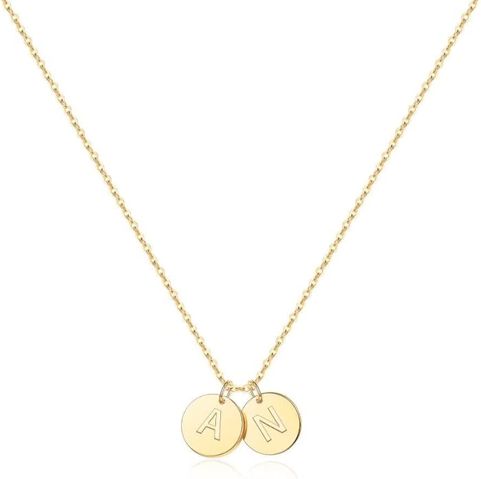 Two Initial Necklace for Women, 14K Gold Plated Dainty You and Her Initial Necklace Relationship Jewelry Mothers Day Valentines Gifts for Women Mom Friend Sister Her Birthday