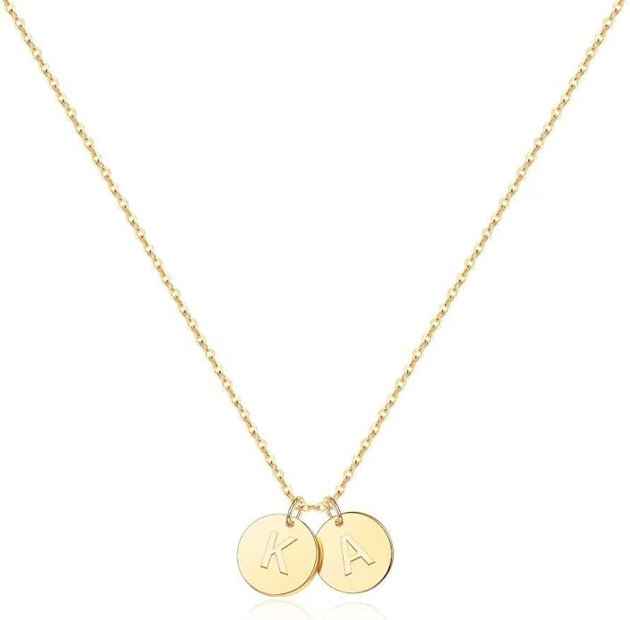 Two Initial Necklace for Women, 14K Gold Plated Dainty You and Her Initial Necklace Relationship Jewelry Mothers Day Valentines Gifts for Women Mom Friend Sister Her Birthday