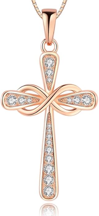 925 Sterling Silver Cross Necklace for Women Big Faith Infinity Pendant Necklace Silver Chain 18+2''
