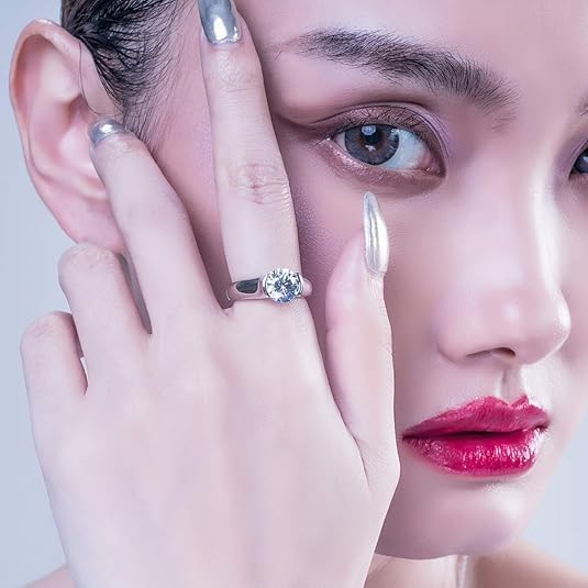 AINUOSHI 2.0 Carat Moissanite Ring, Wedding Ring, Made with Sterling Silver, Round Cut, Gift for Wedding, Engagement and Anniversary