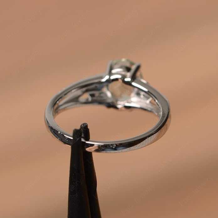 925 Sterling Silver Oval Shaped 8X6 MM Gemstone Ring Leaf Engagement Ring for Women Jewelry