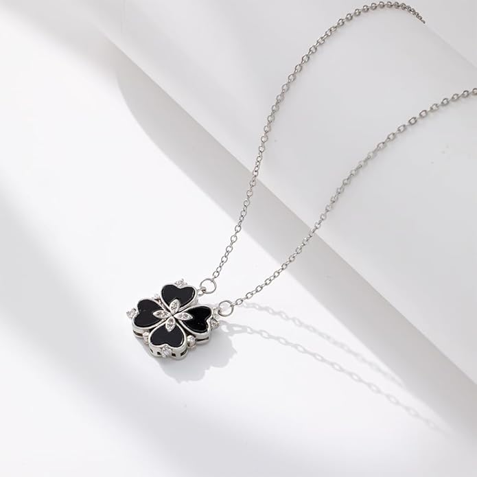 18K Gold Stainless Steel Gold Plated Necklace with Clove Hearts Charm - Can Be Worn Two Ways (Elegant A)