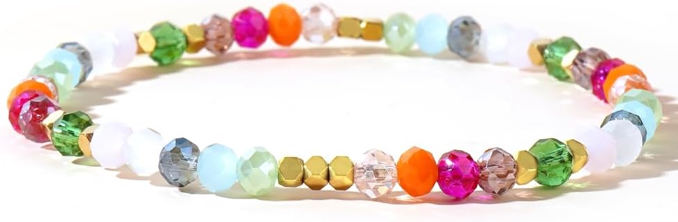 Chakra Healing Crystal Beaded Bracelets for Women Colorful Natural Healing Stones Beads Stack Elastic Gemstone Anxiety Bracelet Handmade Trendy Jewelry Energy Spiritual Gifts for Women