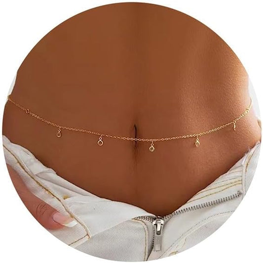 Turandoss 1-3PCS 18K Gold Plated Waist Chains for Women - Gold Layered Belly Body Chain for The Waist Adjustable Multilayer Sexy Bikini Waist Chain for Women Dainty Beach Waist Jewelry for Women
