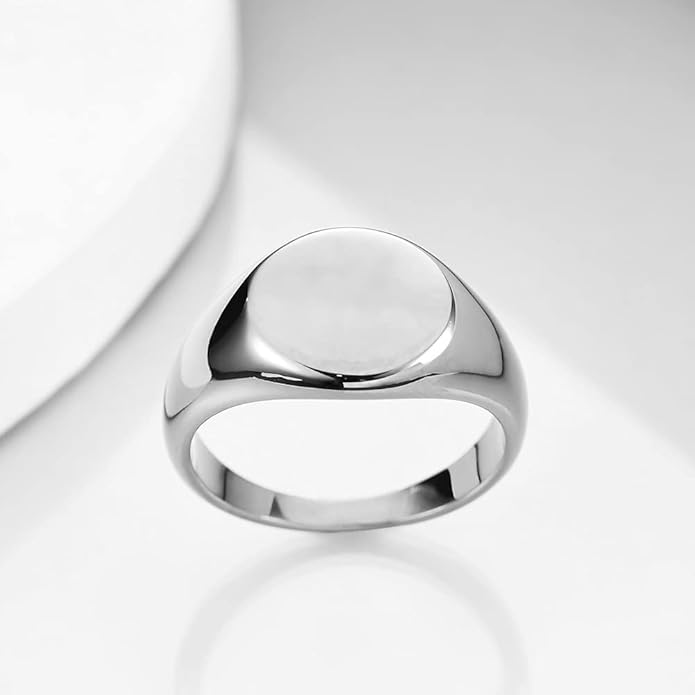 Stainless Steel Round Shape Classical Simple Plain Wedding Engagement Statement Pinky Band Signet Rings for Men Women Size 4-15