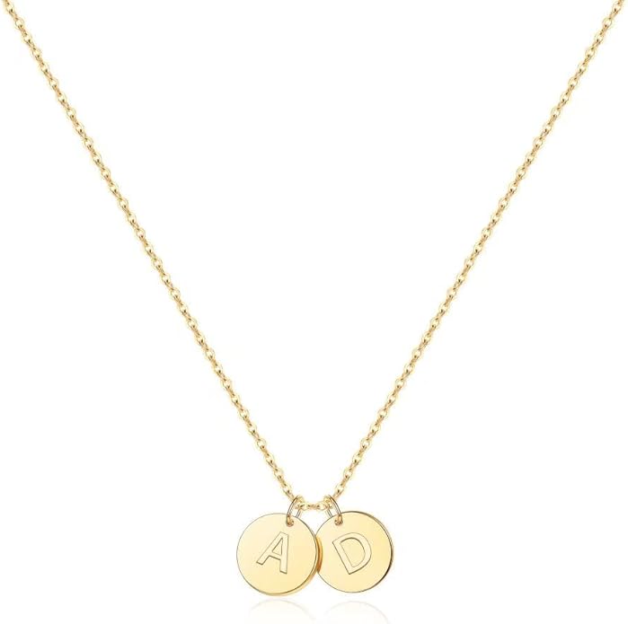 Two Initial Necklace for Women, 14K Gold Plated Dainty You and Her Initial Necklace Relationship Jewelry Mothers Day Valentines Gifts for Women Mom Friend Sister Her Birthday