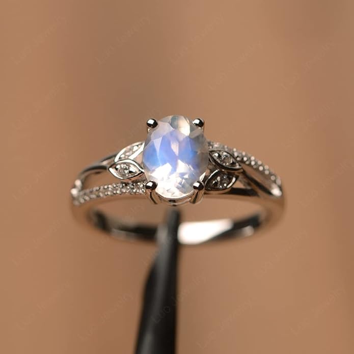 925 Sterling Silver Oval Shaped 8X6 MM Gemstone Ring Leaf Engagement Ring for Women Jewelry