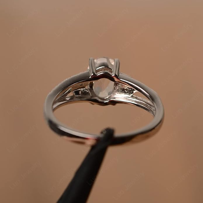 925 Sterling Silver Oval Shaped 8X6 MM Gemstone Ring Leaf Engagement Ring for Women Jewelry