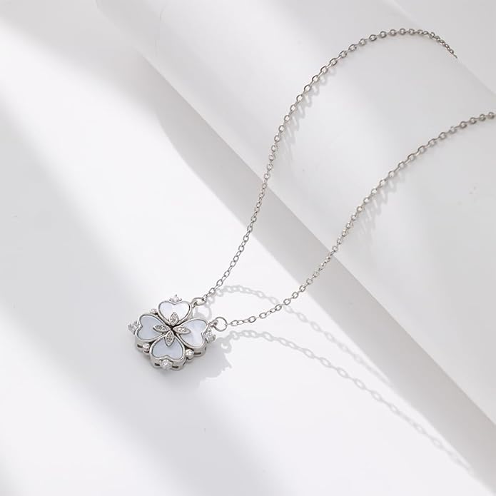 18K Gold Stainless Steel Gold Plated Necklace with Clove Hearts Charm - Can Be Worn Two Ways (Elegant A)