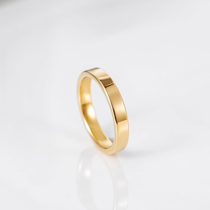 TRUMIUM 2mm 4mm 6mm Tungsten Rings for Women Men's Wedding Bands Gold Plated Beveled Edges Flat High Polished Comfort Fit Size 5-14