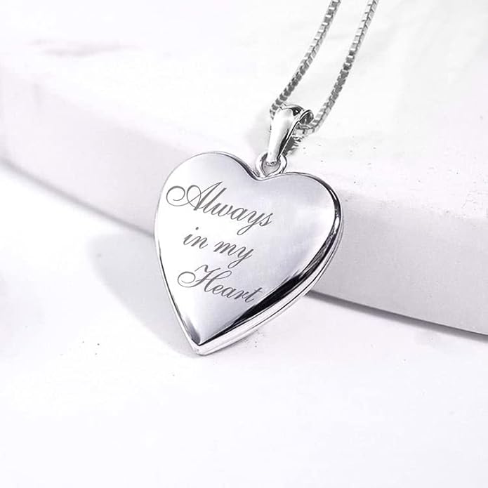 PicturesOnGold.com Personalized Always in My Heart Silver Or Gold Heart Locket Pendant Necklace Jewelry Gifts for Men & Women - 3/4 Inch X 3/4 Inch - Includes 18 inch Cable Chain