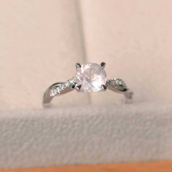 LUO 925 Sterling Silver 7x7mm Round Cut Gemstone Birthstone Rings for Women, Twist Infinity Engagement Ring Birthstone Jewelry Anniversary Wedding Promise for Lady Size 3-13