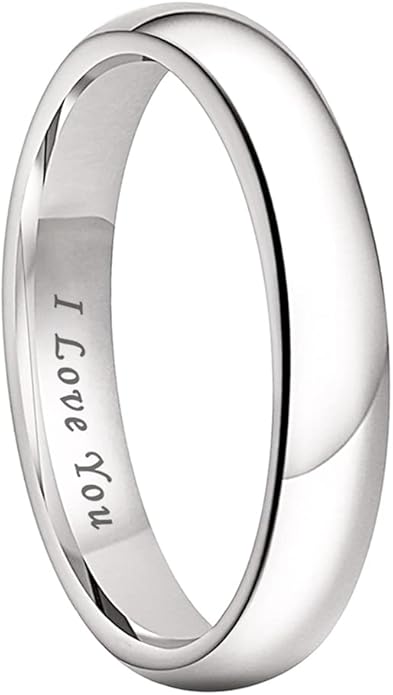 4mm 6mm 8mm 10mm Silver/Gold/White Tungsten Rings for Men Women Couple Fashion Jewelry Anniversary Engagement Wedding Bands Domed Polished I Love You Engraved Comfort Fit