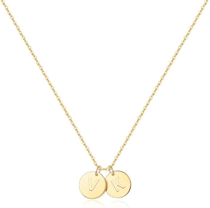 Two Initial Necklace for Women, 14K Gold Plated Dainty You and Her Initial Necklace Relationship Jewelry Mothers Day Valentines Gifts for Women Mom Friend Sister Her Birthday