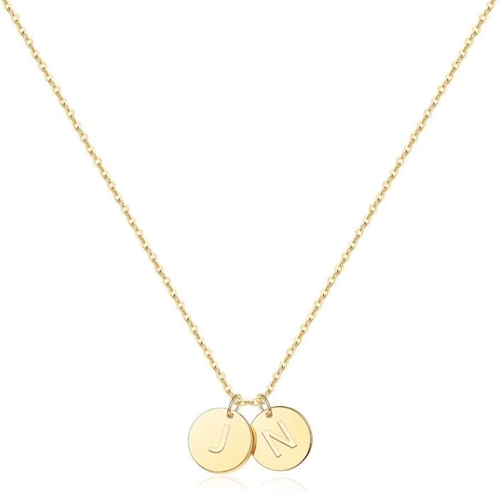 Two Initial Necklace for Women, 14K Gold Plated Dainty You and Her Initial Necklace Relationship Jewelry Mothers Day Valentines Gifts for Women Mom Friend Sister Her Birthday