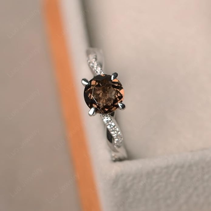 LUO 925 Sterling Silver 7x7mm Round Cut Gemstone Birthstone Rings for Women, Twist Infinity Engagement Ring Birthstone Jewelry Anniversary Wedding Promise for Lady Size 3-13