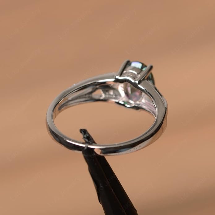 925 Sterling Silver Oval Shaped 8X6 MM Gemstone Ring Leaf Engagement Ring for Women Jewelry