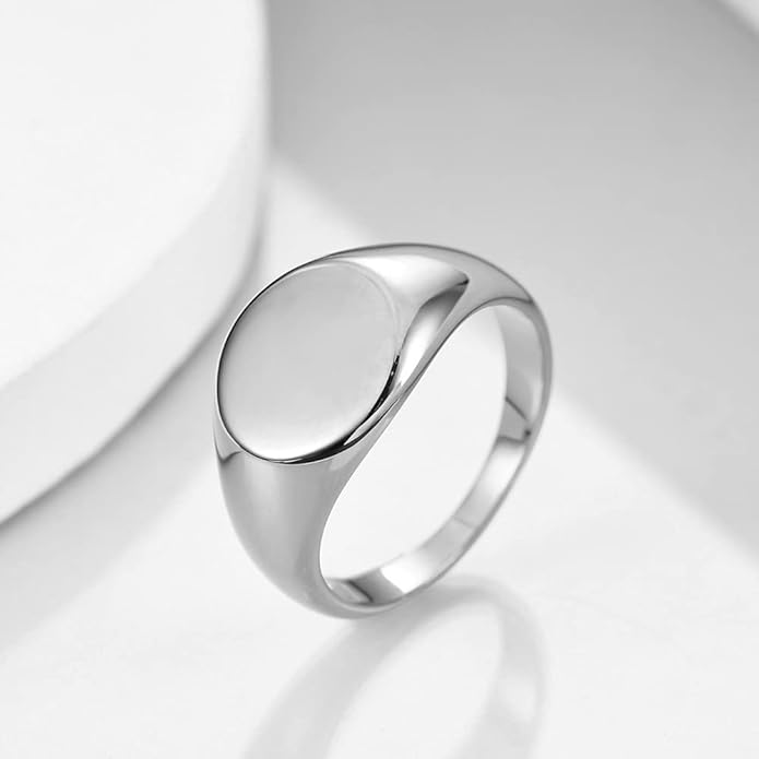 Stainless Steel Round Shape Classical Simple Plain Wedding Engagement Statement Pinky Band Signet Rings for Men Women Size 4-15