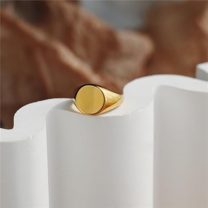 Stainless Steel Round Shape Classical Simple Plain Wedding Engagement Statement Pinky Band Signet Rings for Men Women Size 4-15