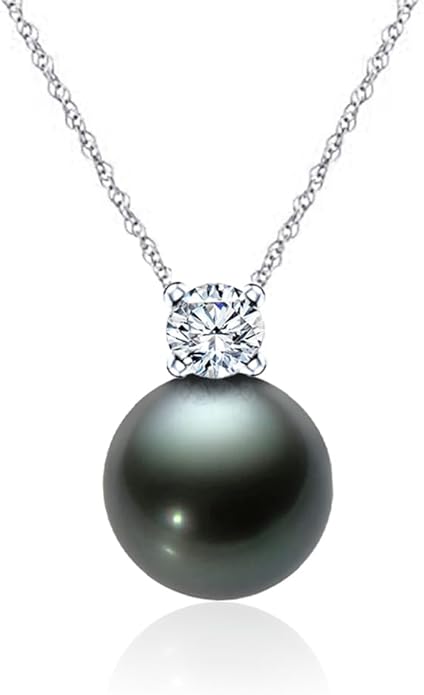 Gifts for Women-Tahitian-Black-Pearl-Necklace-Gift for Wife Wedding Birthday Anniversary-Mom Girlfriend Her Mothers Day Valentines Day Christmas-18K Gold Plated Sterling Silver Pearl Pendant NO014