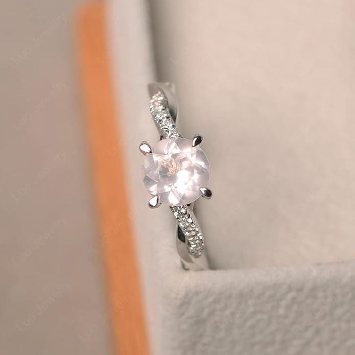 LUO 925 Sterling Silver 7x7mm Round Cut Gemstone Birthstone Rings for Women, Twist Infinity Engagement Ring Birthstone Jewelry Anniversary Wedding Promise for Lady Size 3-13