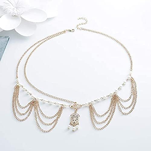 Boho Pearl Hair Chain Gold Tassel Headpiece Gypsy Festival Wedding Hair Accessories for Women