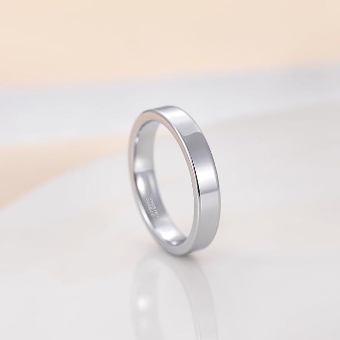 TRUMIUM 2mm 4mm 6mm Tungsten Rings for Women Men's Wedding Bands Gold Plated Beveled Edges Flat High Polished Comfort Fit Size 5-14