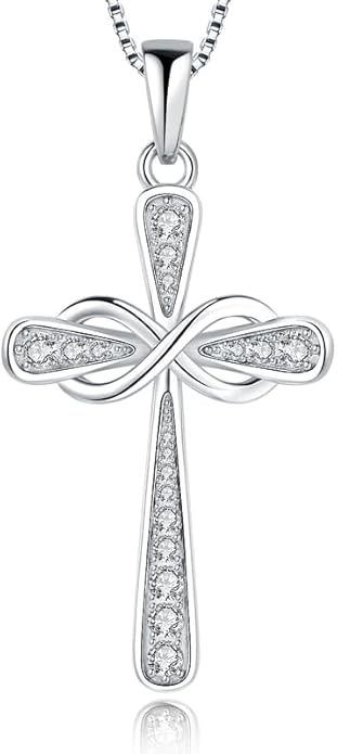 925 Sterling Silver Cross Necklace for Women Big Faith Infinity Pendant Necklace Silver Chain 18+2''