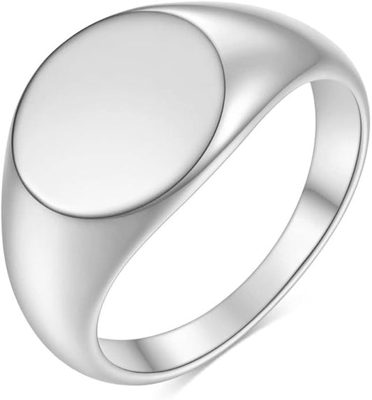 Stainless Steel Round Shape Classical Simple Plain Wedding Engagement Statement Pinky Band Signet Rings for Men Women Size 4-15