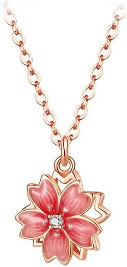 14K Women Gold Flower Chain Necklace,Dainty Sakura Floral Pendant Necklace with Moissanite Diamond,Gift for Mom, Wife, Girlfriend