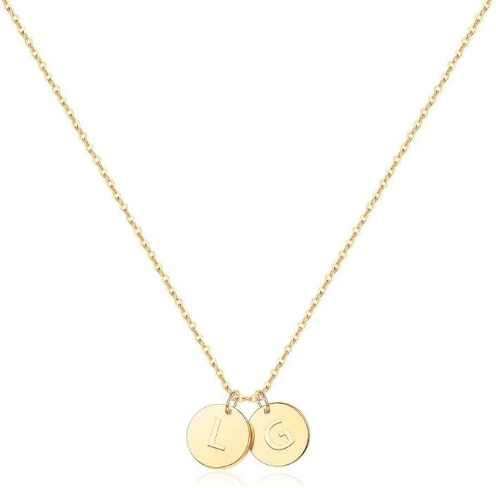 Two Initial Necklace for Women, 14K Gold Plated Dainty You and Her Initial Necklace Relationship Jewelry Mothers Day Valentines Gifts for Women Mom Friend Sister Her Birthday