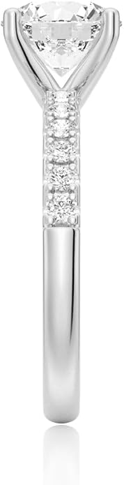 MSBLUE® 1.5ct Round Cut Moissanite Engagement Ring, Solitaire with Pavé Accents, 14K Gold Vermeil, Rhodium Finish