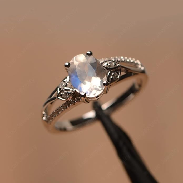 925 Sterling Silver Oval Shaped 8X6 MM Gemstone Ring Leaf Engagement Ring for Women Jewelry