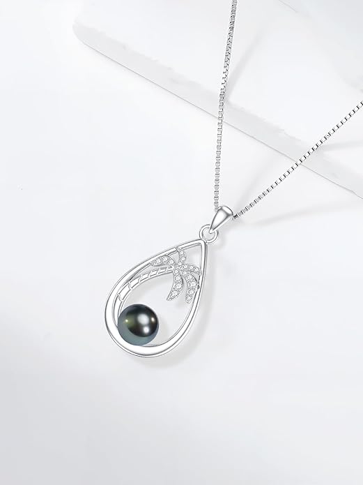 Gifts for Women Wife Mom-Tahitian Black Pearl Necklace-Wedding Birthday Anniversary Ocean Jewelry for Girlfriend Her-Mothers Day Gifts for Mom Valentines Day Christmas