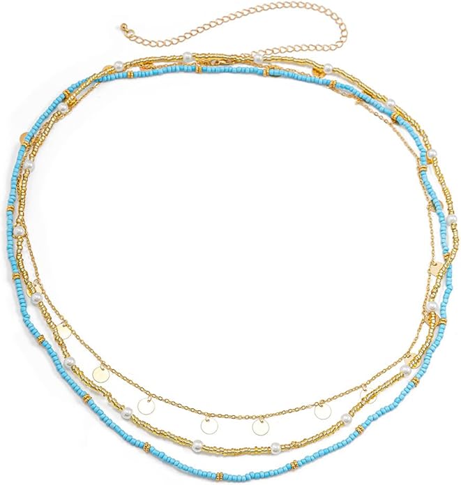 JFORYOU Waist Chain for Women Layered Belly Chain for The Waist Adjustable Waterproof Sexy Bikini Satellite Beads Chain Summer Non Tarnish Body Chain Jewelry for Women