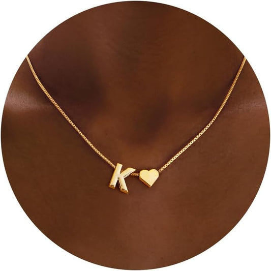 Initials A-Z with Heart Pendant Necklaces for Women Teen Girls - 18K Gold Plated Dainty Necklace Birthday Gifts Jewelry