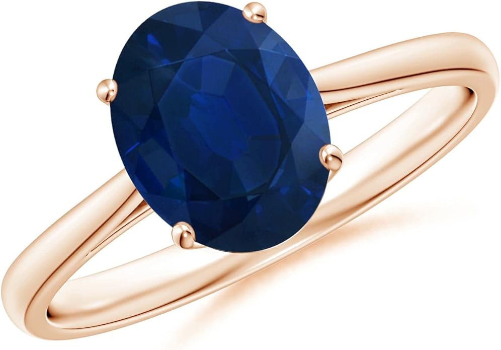 Angara Natural Blue Sapphire Solitaire Engagement Ring for Women | Oval Shape Blue Sapphire Ring in 14K Solid Gold/Sterling Silver/Platinum | September Birthday, Gemstone Jewellery Gift