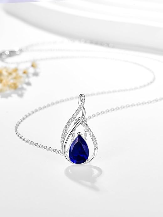 Teardrop Birthstone Necklace for Women 925 Sterling Silver Pear-Shaped Pendant Anniversary Mother's Day Birthday Jewelry Gifts for Her