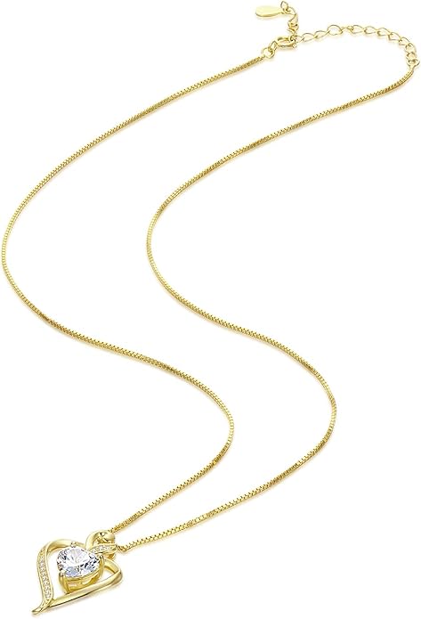 Heart Necklaces for Women 925 Sterling Silver Pendant Necklace Rose Gold Plated White Gold/14K Gold Plated Love Necklace for Her Girlfriend Wife Valentines Day Birthday Women Jewelry 18"+2"