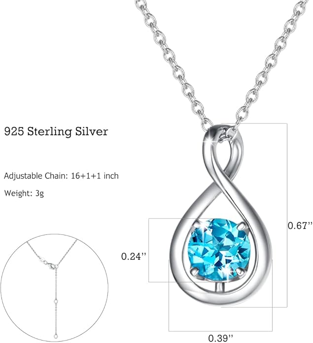 FANCIME Birthstone Necklaces for Women Fine Jewelry Sterling Silver Dainty Infinity Pendant Anniversary Birthday Christmas Gifts for Her Wife Mom Lady Daughter, Chain 16"+2" Extend