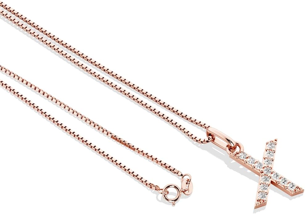 PEORA Letter A to Z Lab Grown Diamond Initial Pendant Necklace in Sterling Silver, F-G Color, VS Clarity, with 18 inch Chain