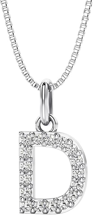 PEORA Letter A to Z Lab Grown Diamond Initial Pendant Necklace in Sterling Silver, F-G Color, VS Clarity, with 18 inch Chain
