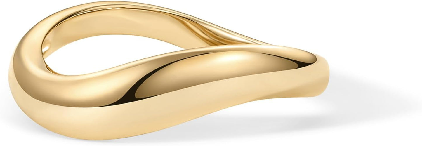 PAVOI 14K Gold Plated Wavy Stackable Ring for Women | Twisted Wave Band | Delicate Eternity Rings