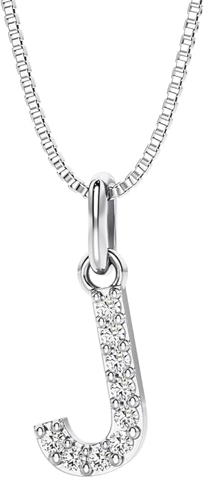 PEORA Letter A to Z Lab Grown Diamond Initial Pendant Necklace in Sterling Silver, F-G Color, VS Clarity, with 18 inch Chain