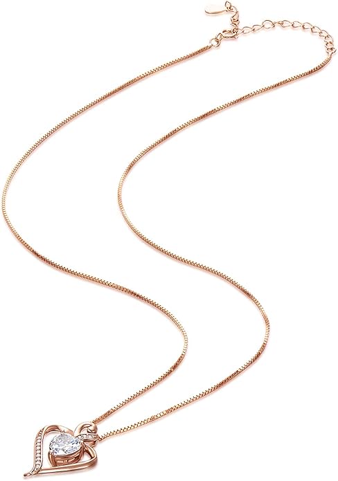 Heart Necklaces for Women 925 Sterling Silver Pendant Necklace Rose Gold Plated White Gold/14K Gold Plated Love Necklace for Her Girlfriend Wife Valentines Day Birthday Women Jewelry 18"+2"