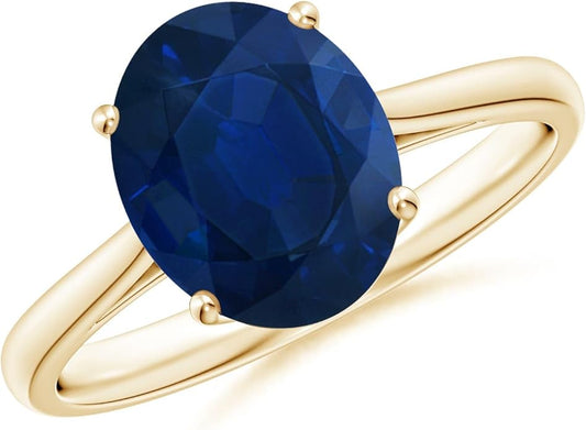 Angara Natural Blue Sapphire Solitaire Engagement Ring for Women | Oval Shape Blue Sapphire Ring in 14K Solid Gold/Sterling Silver/Platinum | September Birthday, Gemstone Jewellery Gift