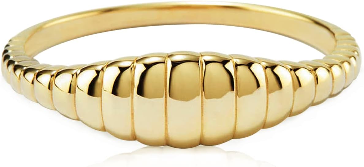 Kainier 14K Gold Plated Signet Rings Stackable Plain Slim Oval-shaped Thin Pinky Band for Women - 1.5mm Classic Dainty Cute Stacking Ring with Comfort Fit - Sizes 5-10