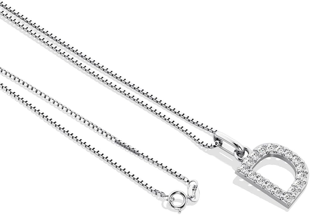 PEORA Letter A to Z Lab Grown Diamond Initial Pendant Necklace in Sterling Silver, F-G Color, VS Clarity, with 18 inch Chain