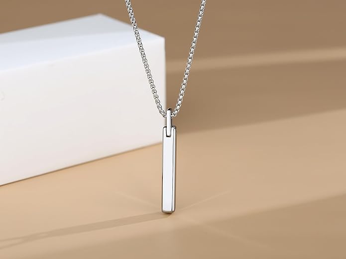 COAI Tungsten Bar Necklace for Men, Men's Pendant Necklace God/Silver 20"-26"