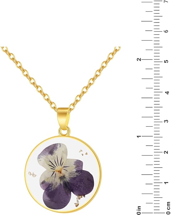 Forget-Me-Not and Queen Anne's Lace Pressed Wildflower Necklace | Birth Month Real Flower Necklace | Gold/Silver Pressed Flower Jewelry | Personalized Handmade Jewelry